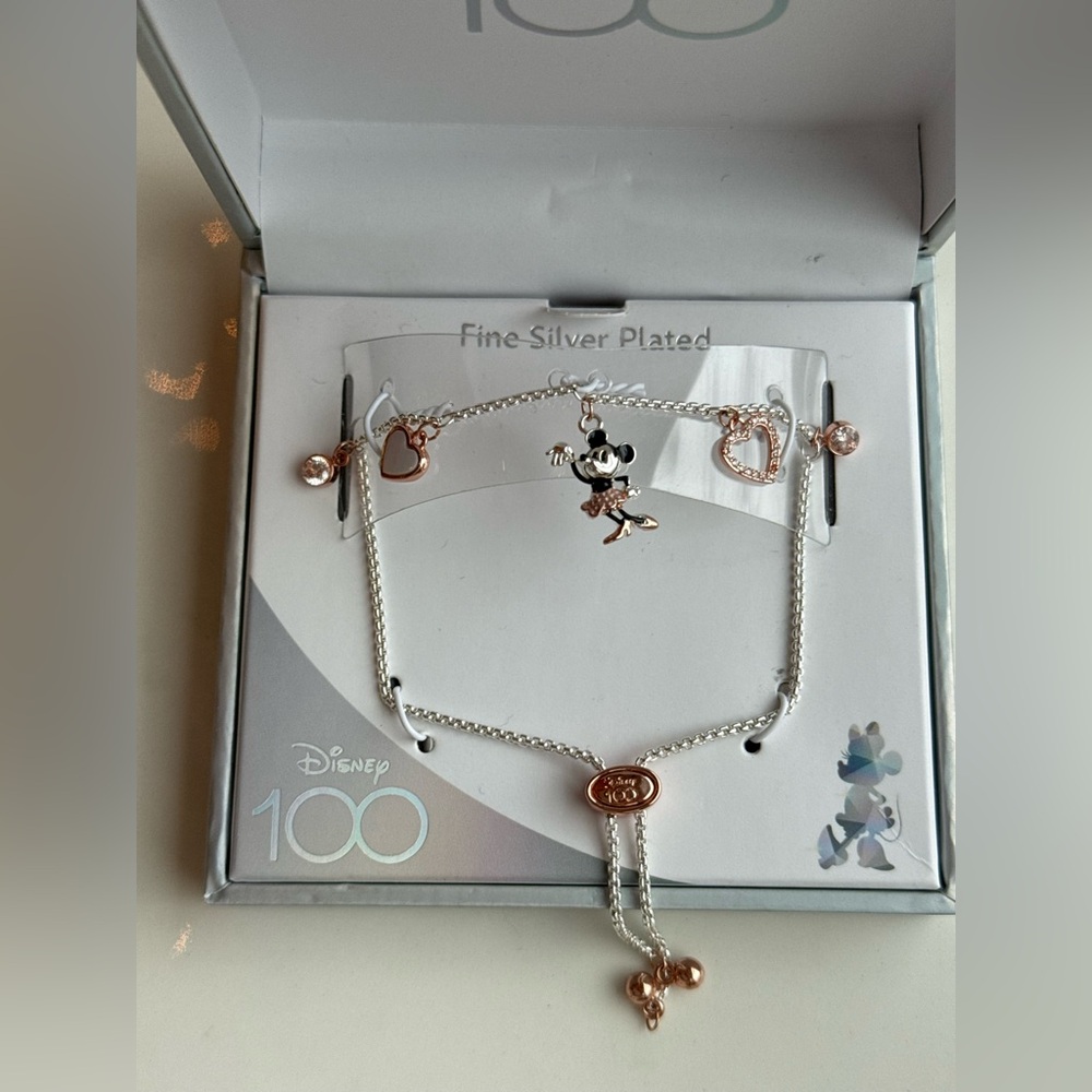 Disney Kids Silver-Plated Minnie Mouse Bracelet with Rose Gold Hearts